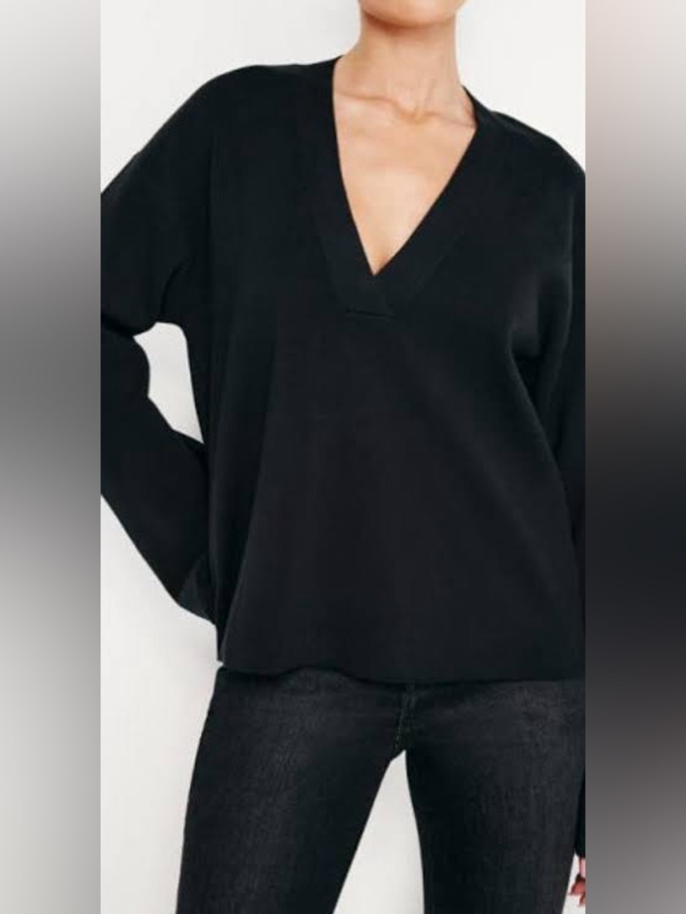 Good American Black V-Neck Sweater